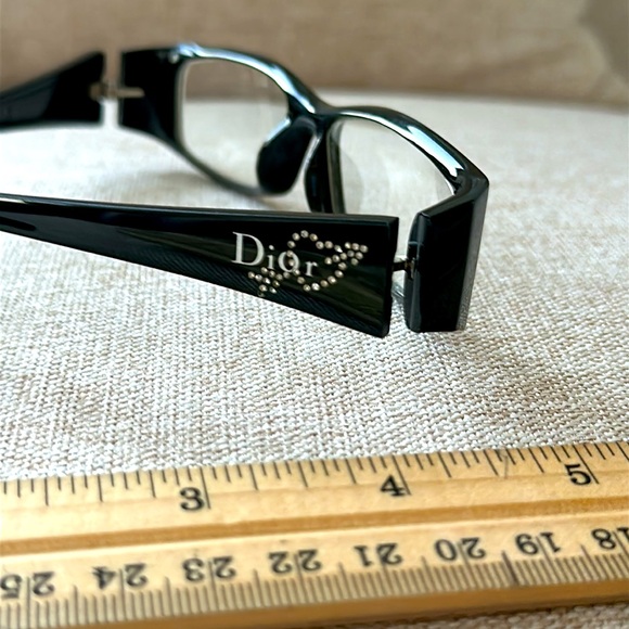 Dior Black Rectangular Glasses with Crystal Heart and Arrow Details - Picture 3 of 7